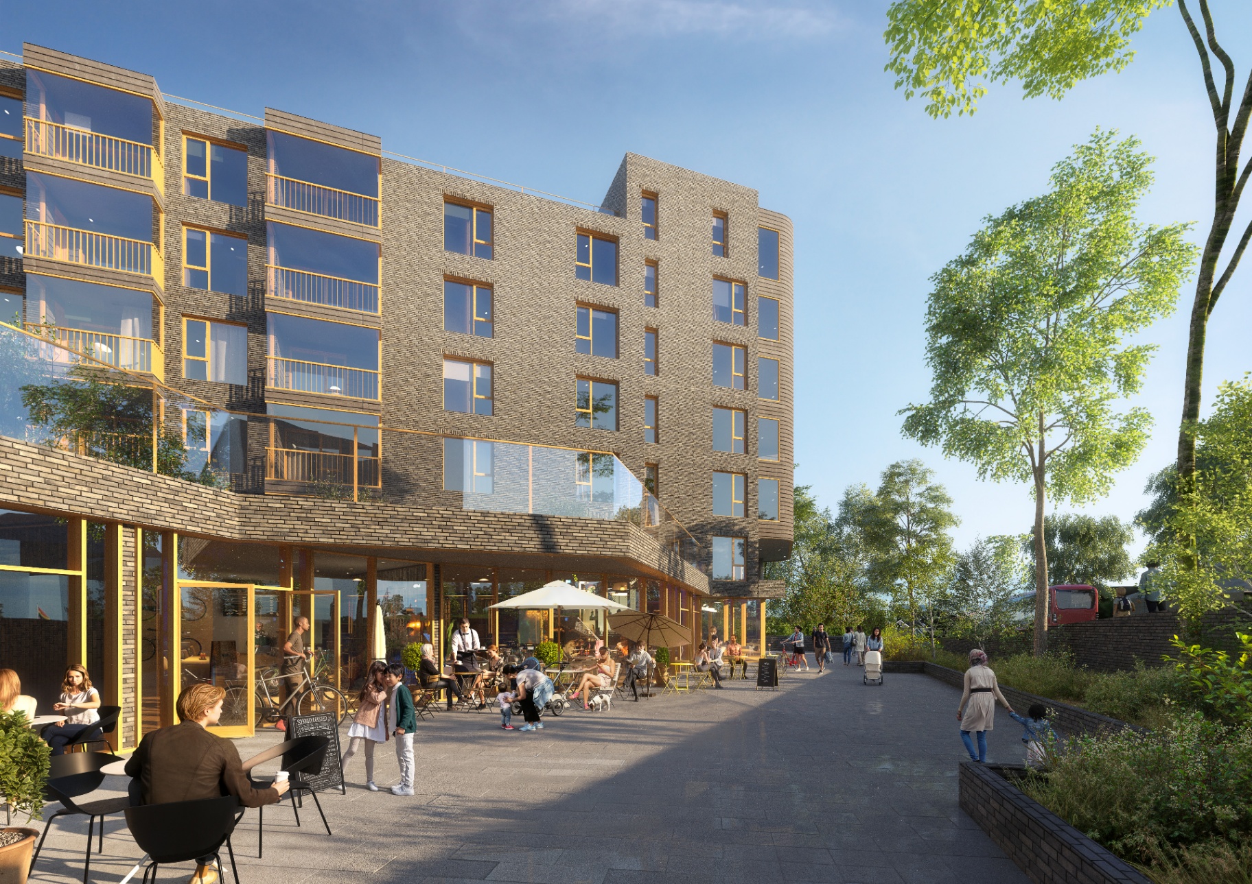 Kafé og næringslokaler på gateplan ved Årvoll Torg